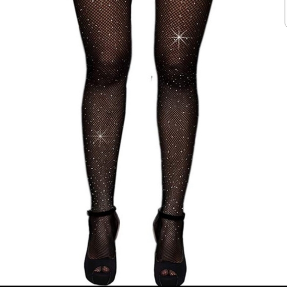 🆕 Glitter Rhinestone Fishnet Crotchless Pantyhoses - Picture 2 of 8